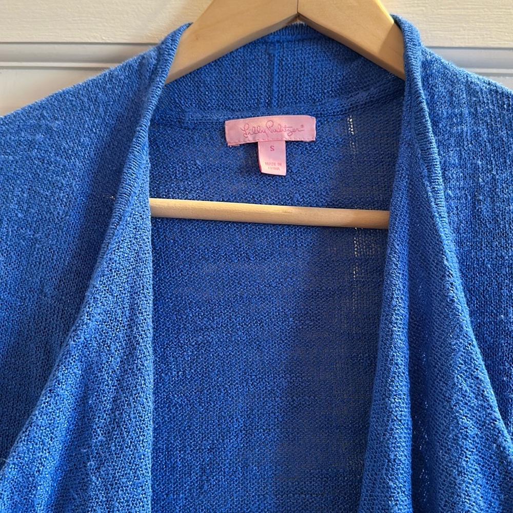 Lilly Pulitzer blue fringe wrap sweater size S